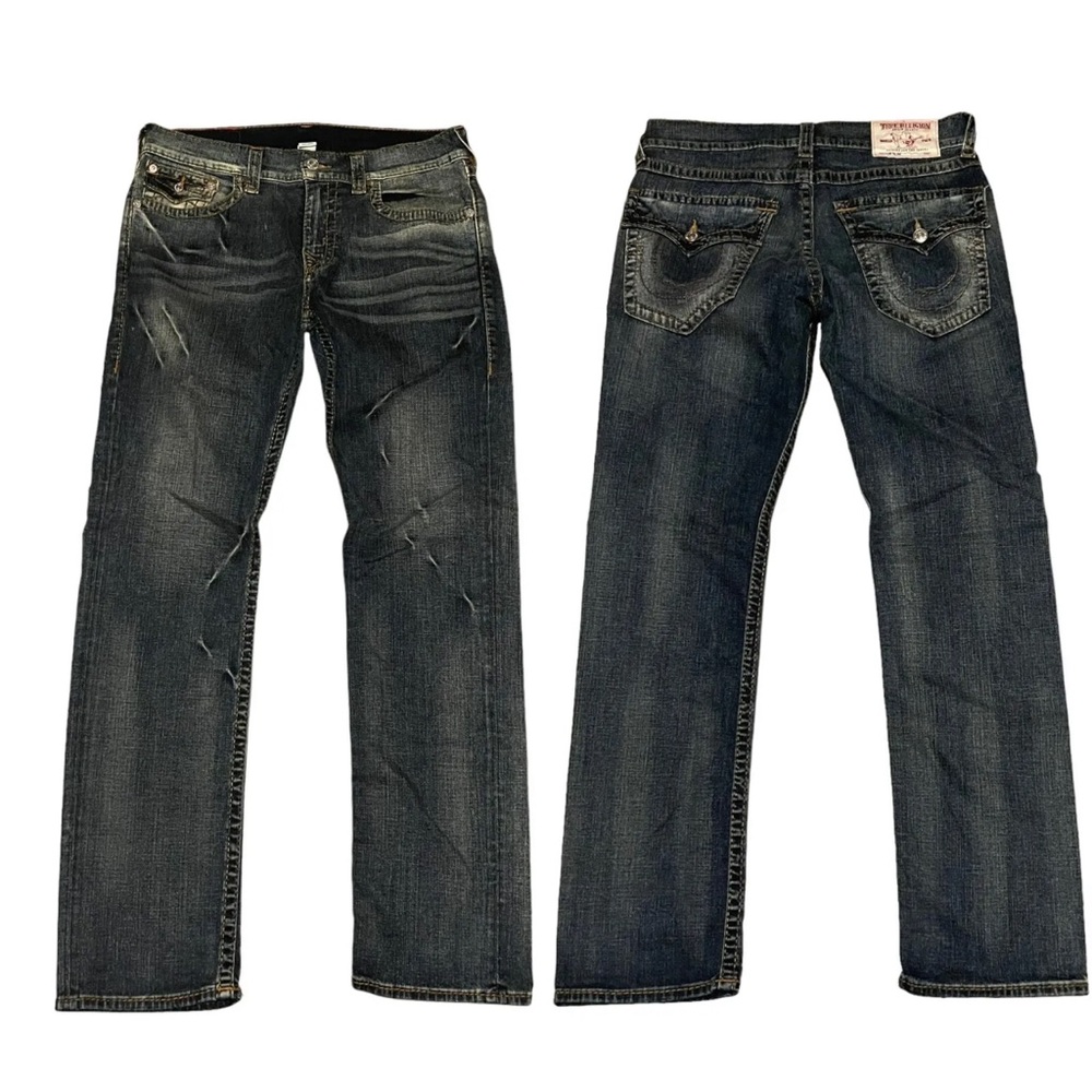 True Religion World Tour  Men's Slim Jeans 34 x 32 Flap Pockets Brick Wash